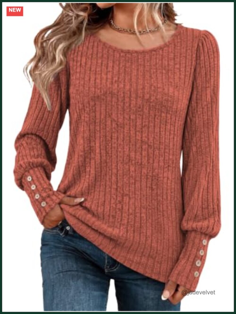Womens Ribbed Knit Long Sleeve Button Cuff Tunic Sweater Pullover